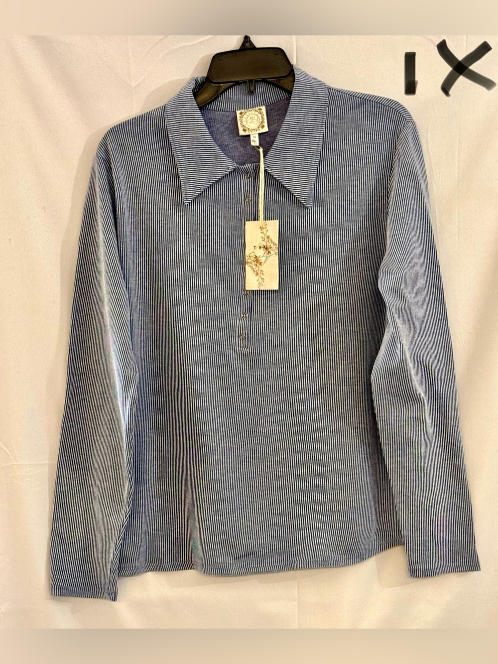 Collared Blue Pinstripe Long-Sleeve Polo Top